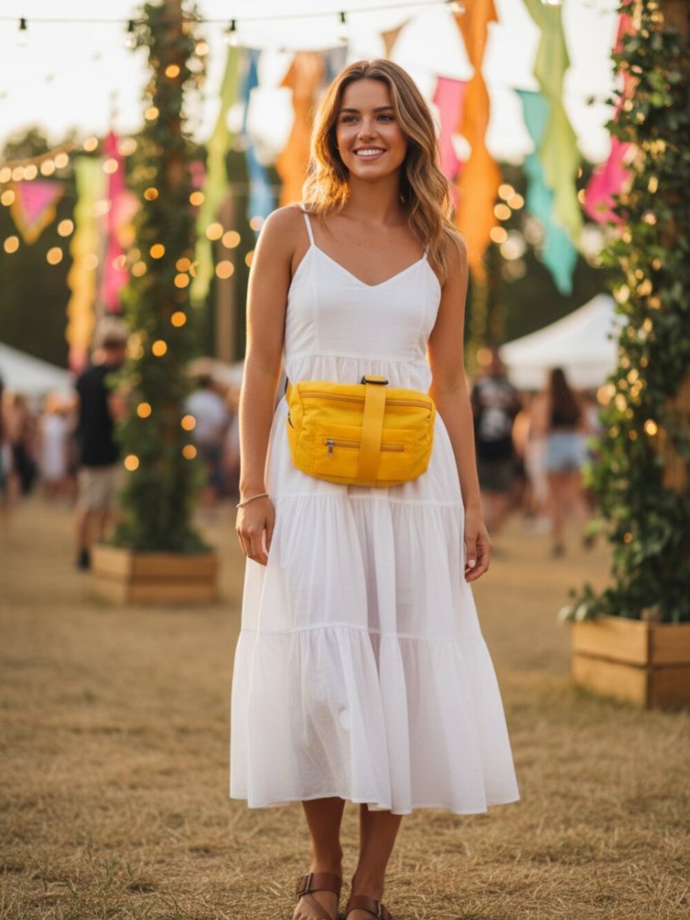 Sunshine Yellow Nylon Crossbody Belt Bag Hybrid Festival Travel Bag - Picture 3 of 5